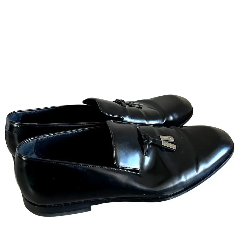 $1150 Salvatore Ferragamo Men's Black Metal Tassel Knot Loafer Shoes Size 12 EUC